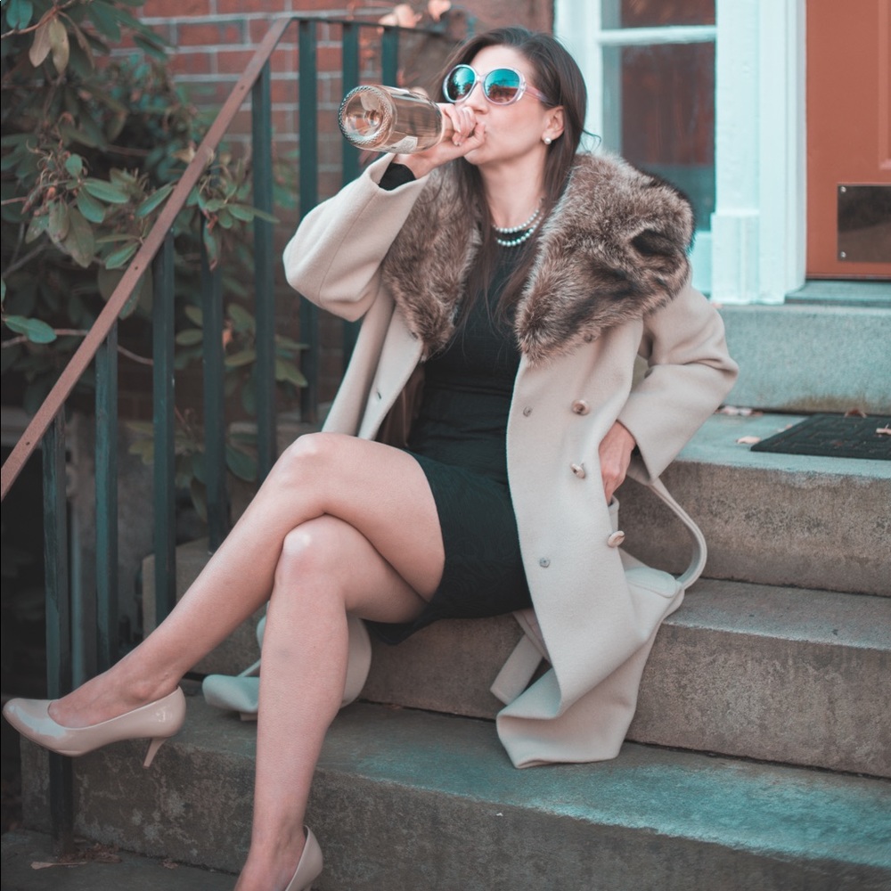 Vintage Genuine Fur Trim Cream Coat